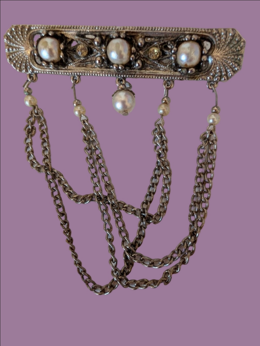 Vintage Brooch From 1990 Silver Pearl Drop Brooch